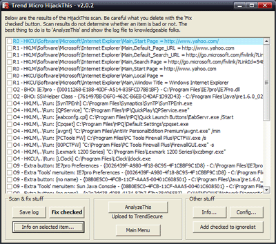 Trend Micro HijackThis screenshot